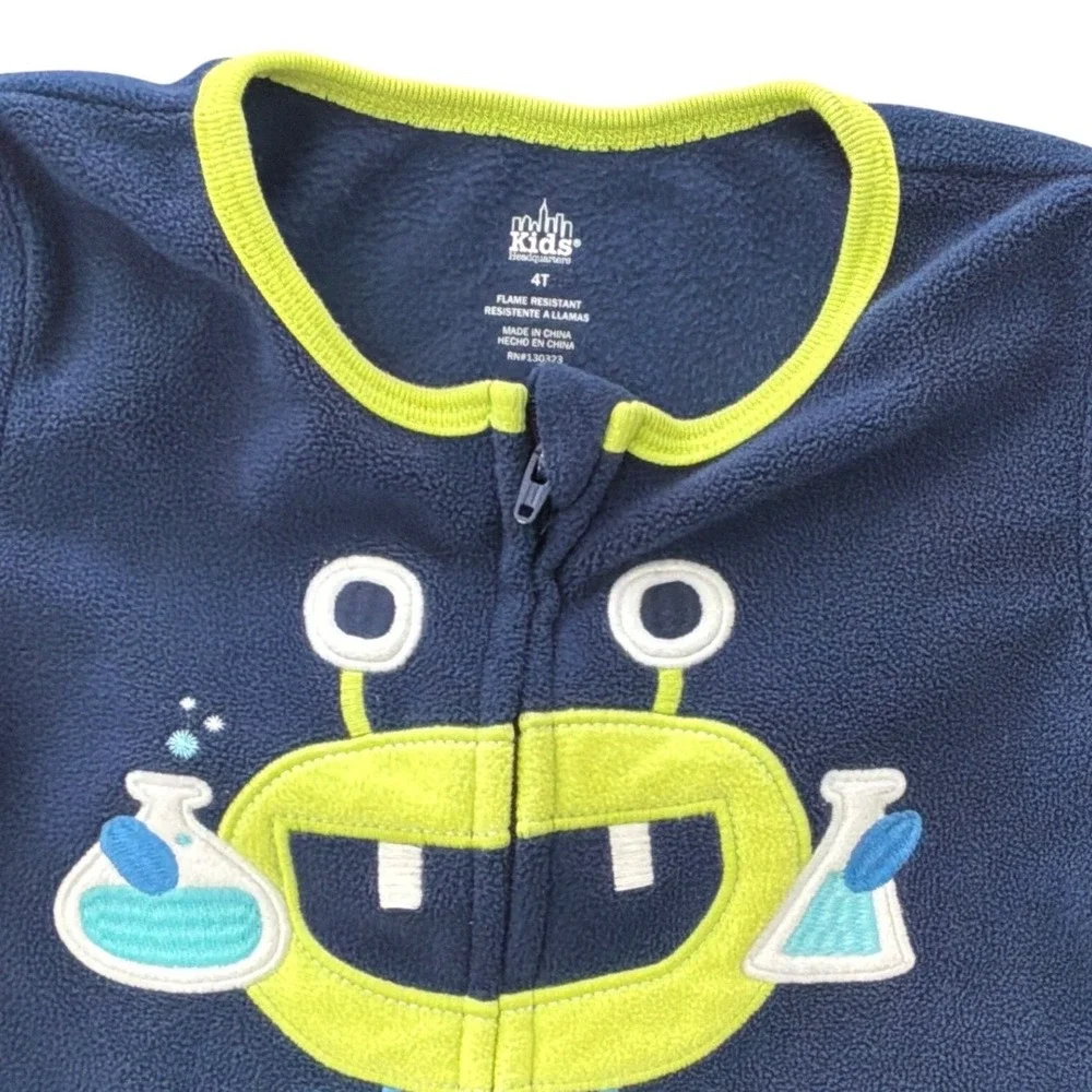 Kids Headquarters Boys Alien Scientist Fleece Footed Pajamas Navy Blue‎ 4T